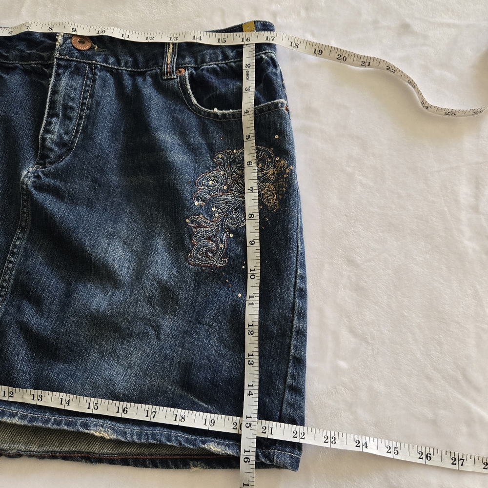 American Eagle Y2K Vintage Sequined Denim Mini Jean Skirt 14 - Picture 9 of 9